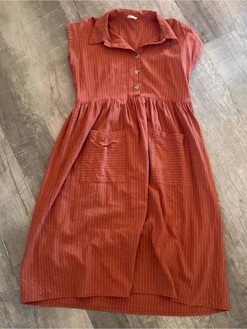 Rust-Red Button Front Dress with Pockets